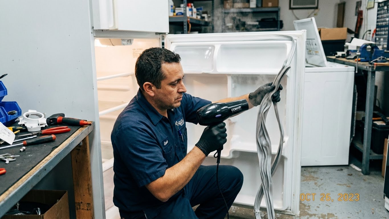 Buzdolabı kapağı lastiği yapışmıyor çözümü için ısı uygulaması.