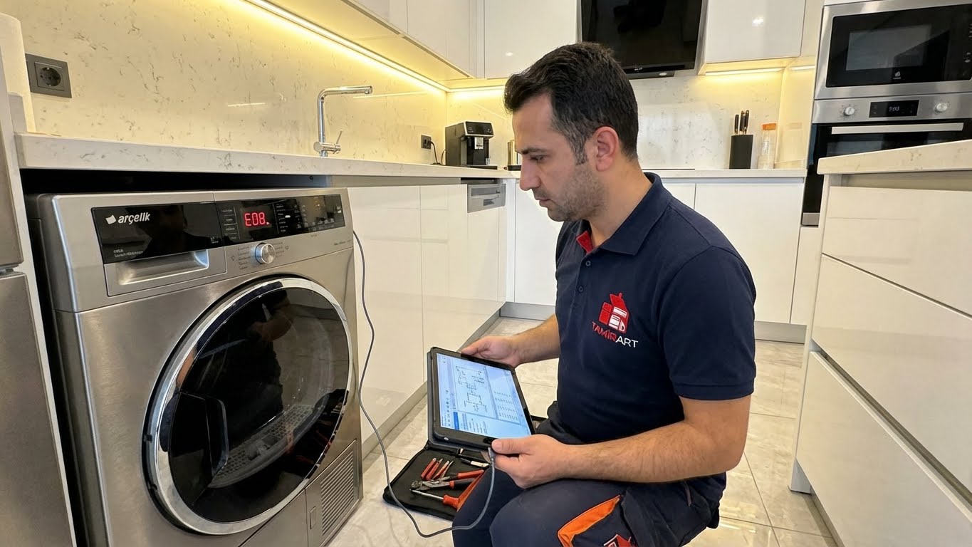 Arçelik kurutma makinesi E04 E05 hata kodları çözümü ve parça testi.