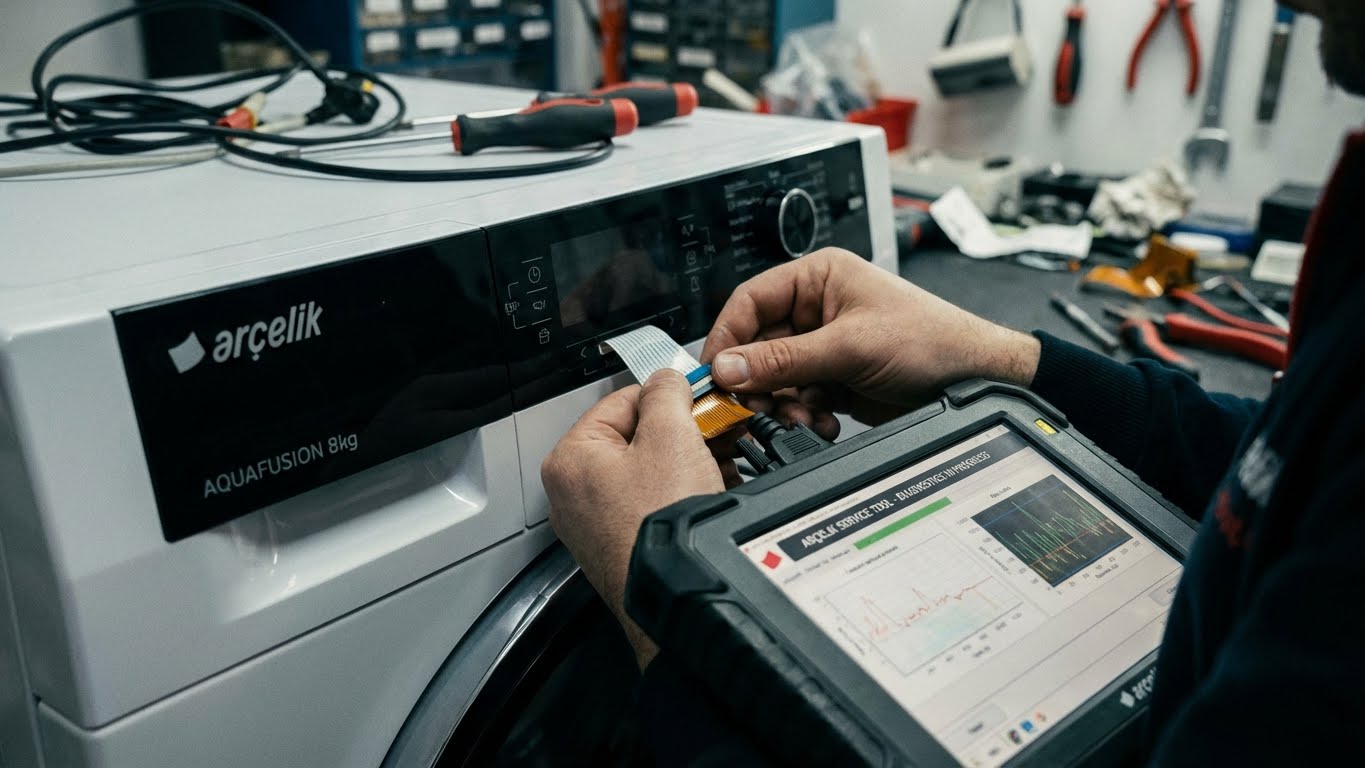 Tozkoparan Arçelik servisi uzmanı tarafından gerçekleştirilen dijital hata kodu analizi ve onarımı.