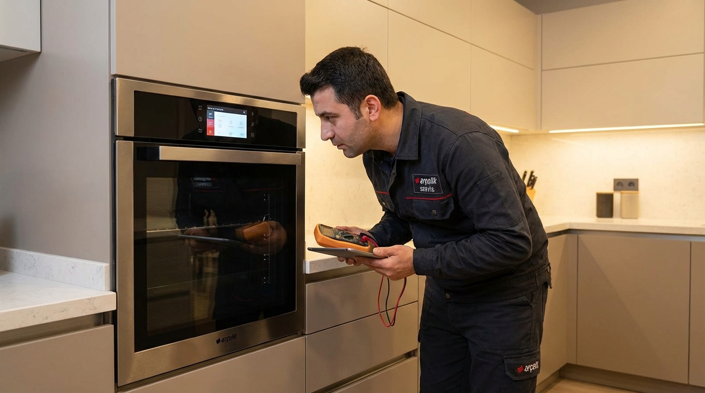 Arçelik Servis Büyükçekmece teknikeri fırın anakart testi yaparken.