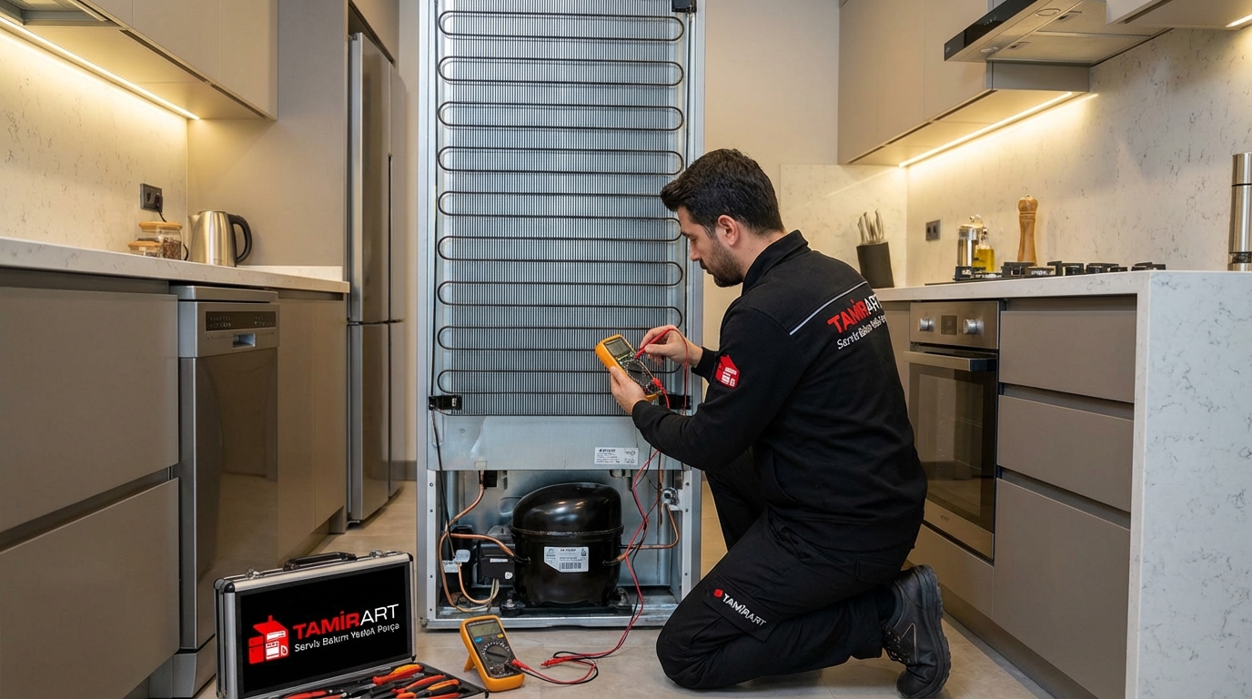 Arçelik buzdolabı motor çalışmıyor şikayeti üzerine kompresör arıza tespiti yapan teknik servis.