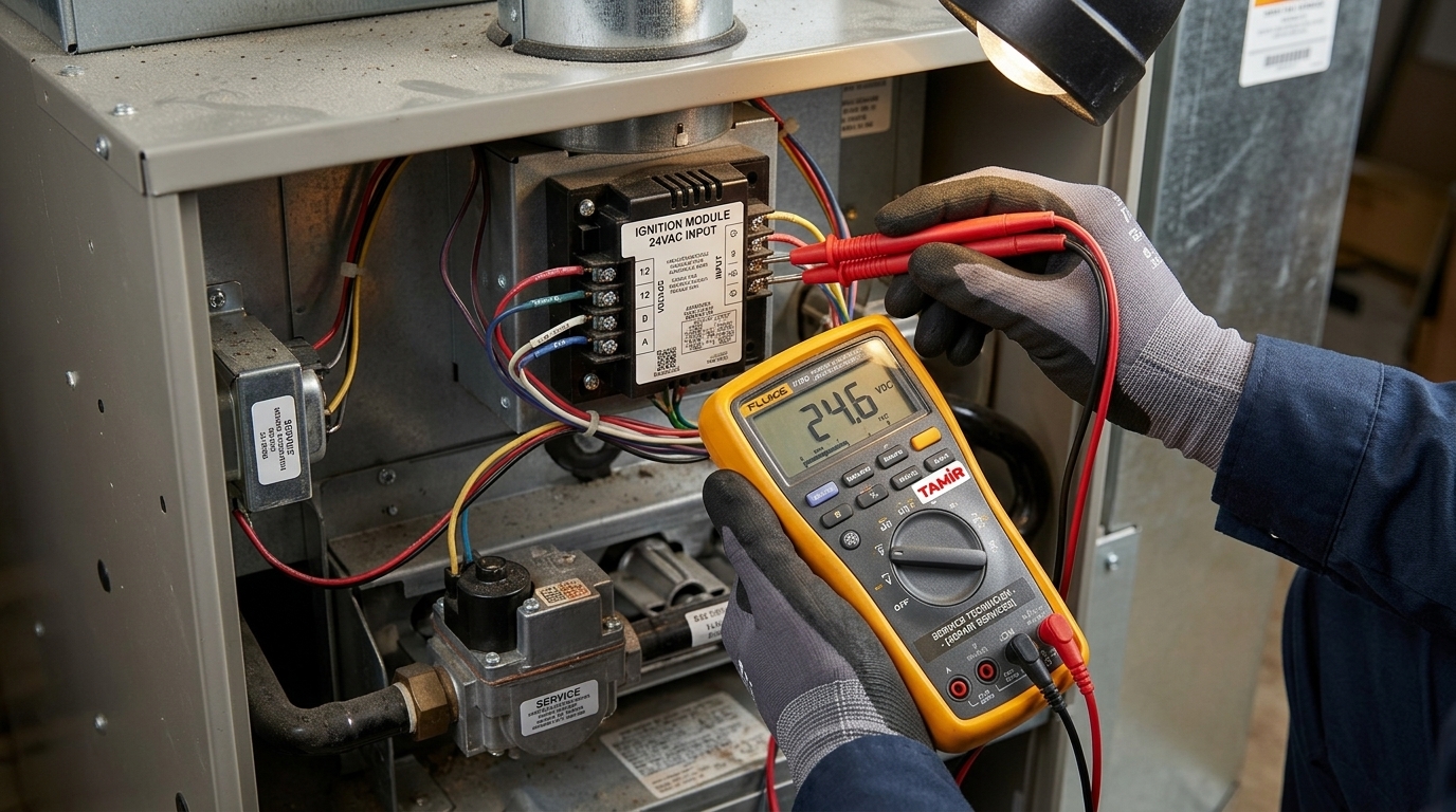 Ankastre ocak ateşleme trafosu arıza tespiti ve multimetre ile teknik ölçüm süreci.