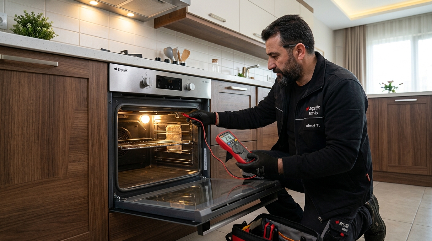 Arçelik ankastre fırın üst rezistans omaj ölçümü ve arıza tespiti.