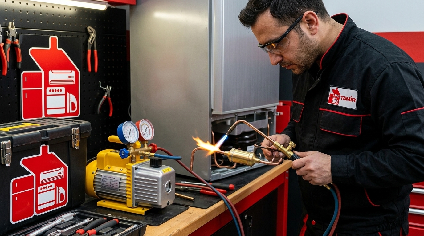 Buzdolabı kompresör değişimi ve gaz dolumu işlemi teknik detaylar.