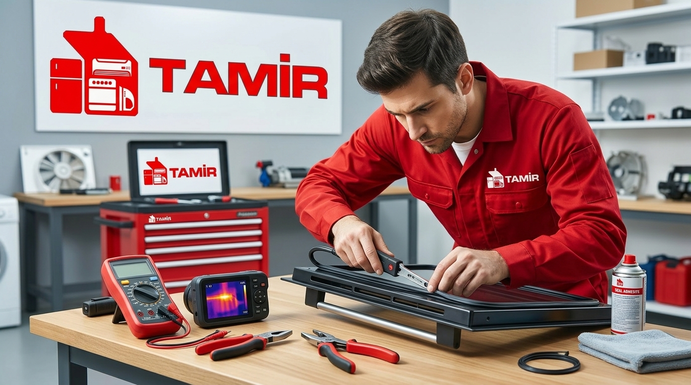 Ankastre fırın ısı kaçağı kontrolü ve kapı fitili değişimi süreci.