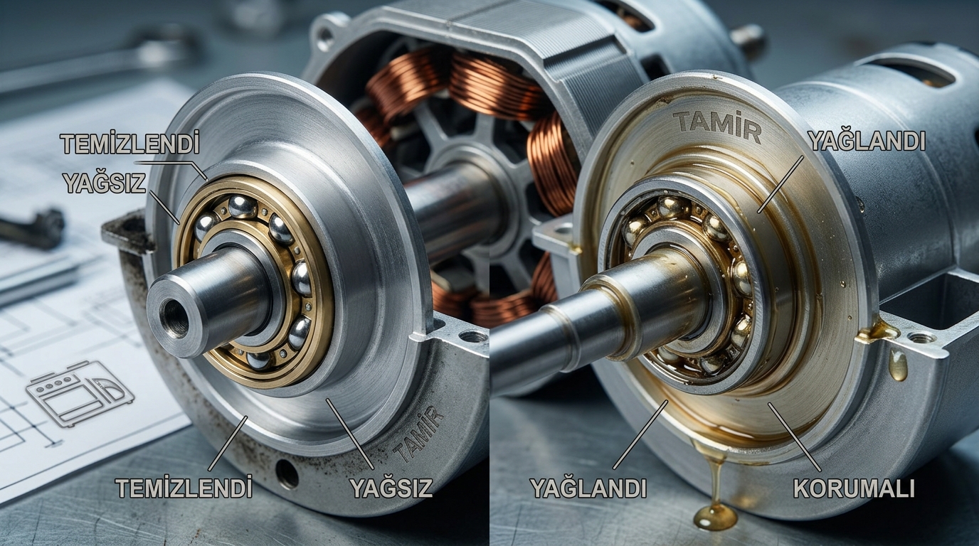 Davlumbaz neden çok gürültülü çalışıyor arızası için motor ve fan bakımı detay görünümü.